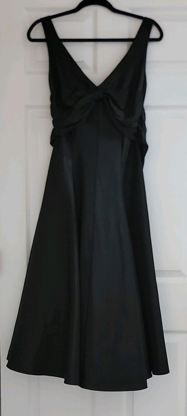Vintage Nicole Miller Collection Black Satin V-Neck Sleeveless A-Line Dress 12